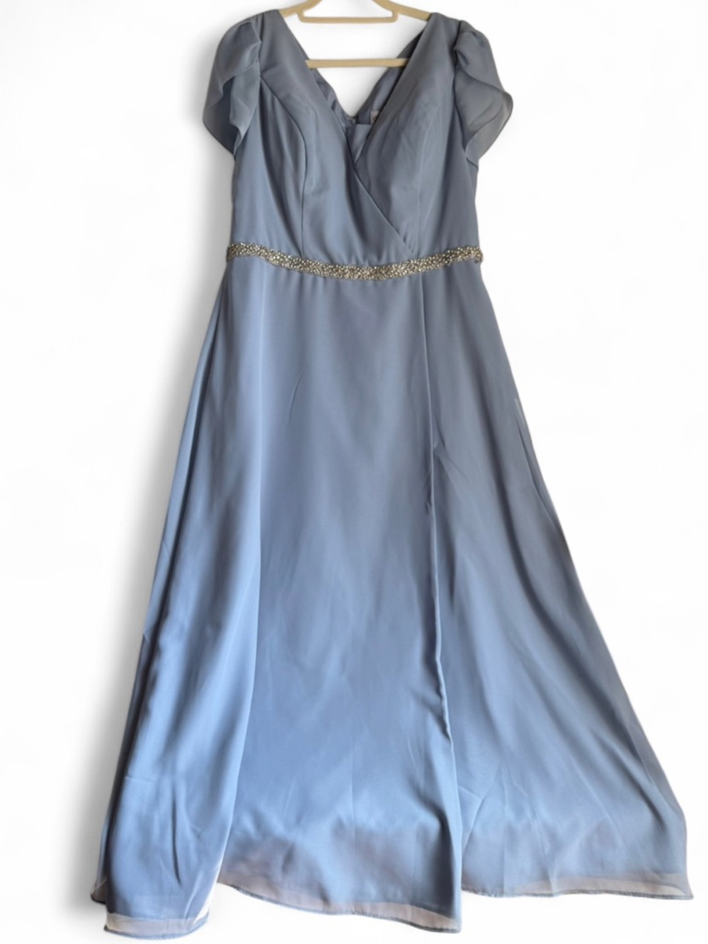 Christina Wu Dusty Blue Chiffon Girls' Formal Dress with Beaded Waist